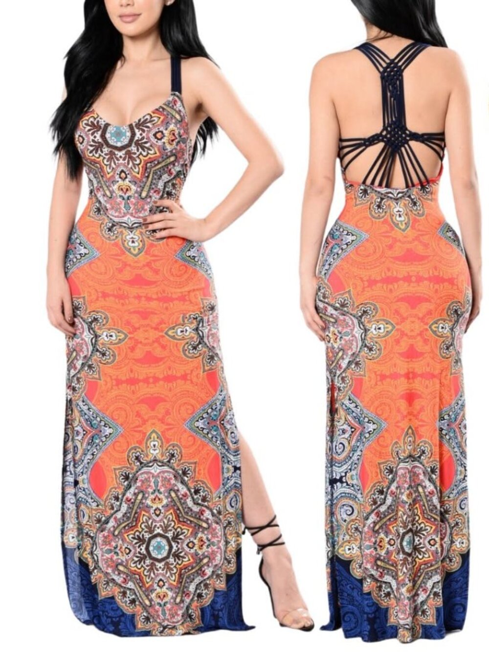 Orange Maxi Pencil Dress for Resort Wear